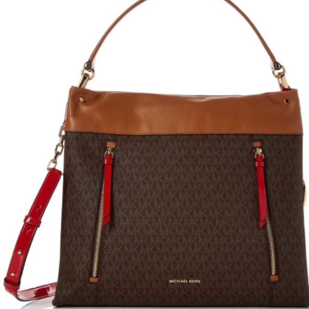 Michael Kors Lex Hobo Purse With Red - Monogram